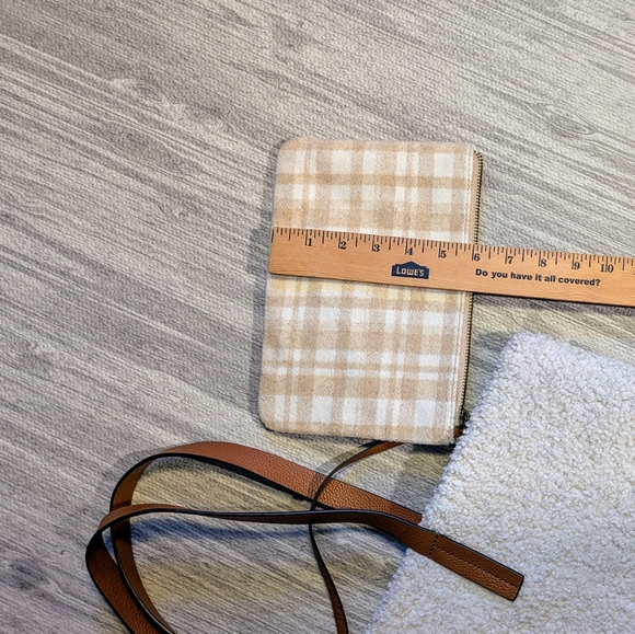 Women's J.Jill Wool & Leather Tote, detachable‎ clutch, cream & camel brown - Picture 13 of 15